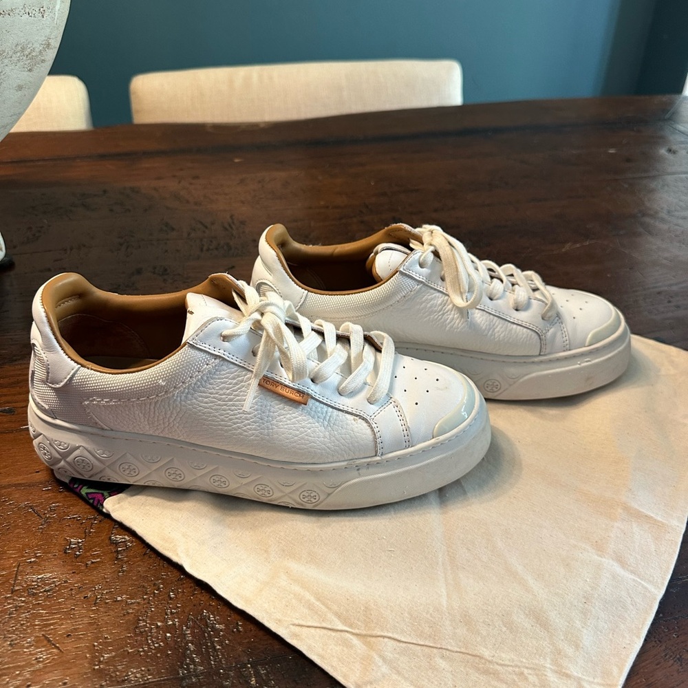 Tory Burch  Ladybug White and Tan Leather Sneaker-size 9.5‎